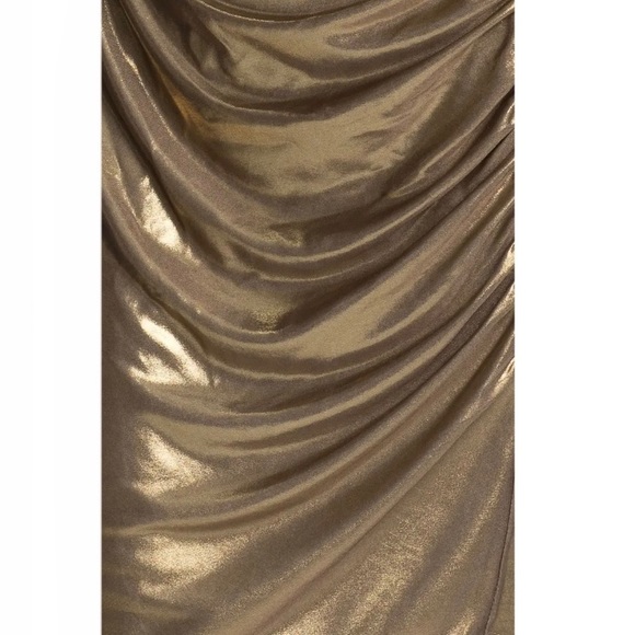 Andrew Marc Ruched Gold V-Neck Sheath Dress Size 2 - Picture 3 of 12